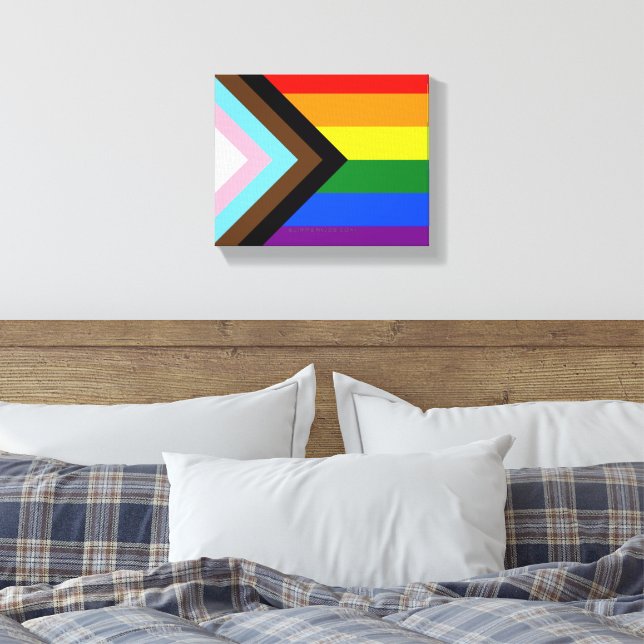 SlipperyJoe's Progress Pride Flag Gay-Geschenke LG Leinwanddruck (Insitu (Schlafzimmer))