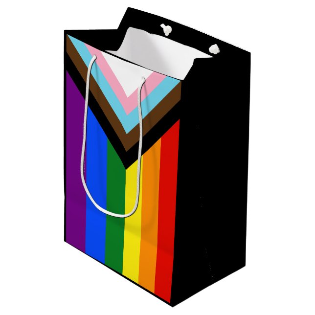 SlipperyJoe's Progress Pride Flag Gay-Geschenke LG Mittlere Geschenktüte (Vorderseite Schrägansicht)