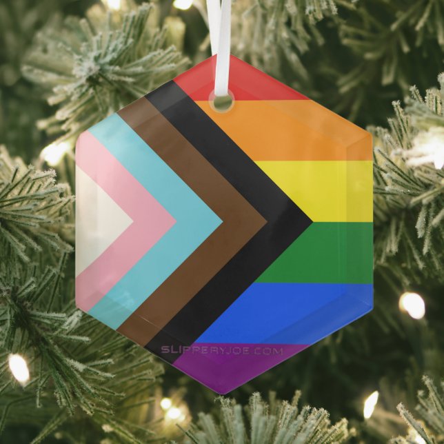 SlipperyJoe's Progress Pride Flag Gay-Geschenke LG Ornament Aus Glas (Insitu)