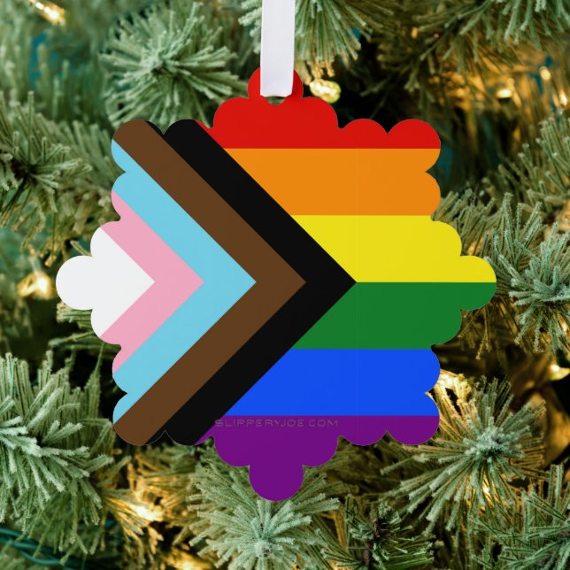 SlipperyJoe's Progress Pride Flag Gay-Geschenke LG Ornament Karte (Insitu (Baum))