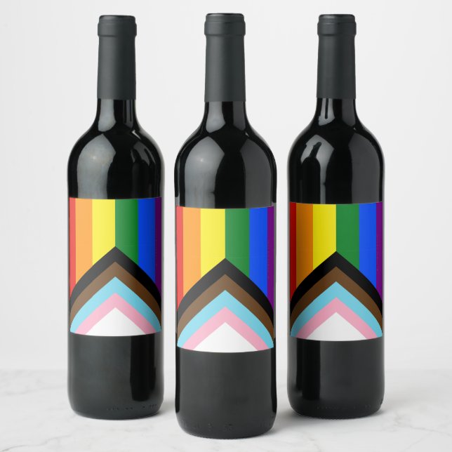 SlipperyJoe's Progress Pride Flag Gay-Geschenke LG Weinetikett (Flaschen)