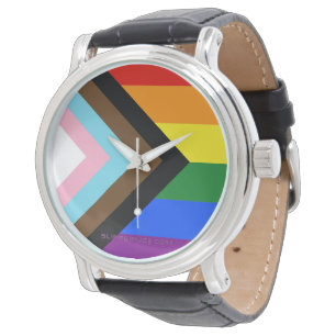 SlipperyJoe's Progress Pride Flag sechs klassische Armbanduhr