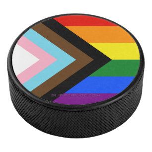 SlipperyJoe's Progress Pride Flag sechs klassische Eishockey Puck