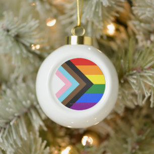 SlipperyJoe's Progress Pride Flag sechs klassische Keramik Kugel-Ornament