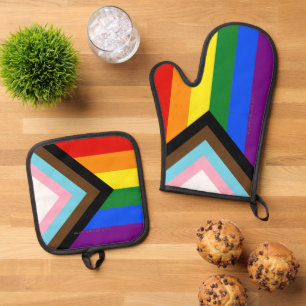 SlipperyJoe's Progress Pride Flag sechs klassische Ofenhandschuh & Topflappen-Set
