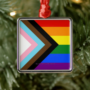SlipperyJoe's Progress Pride Flag sechs klassische Ornament Aus Metall