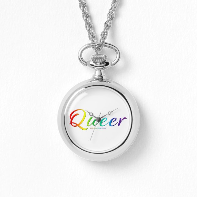 SlipperyJoe's quee Stolzfarben Wort bunt vib Armbanduhr (Vorderseite)