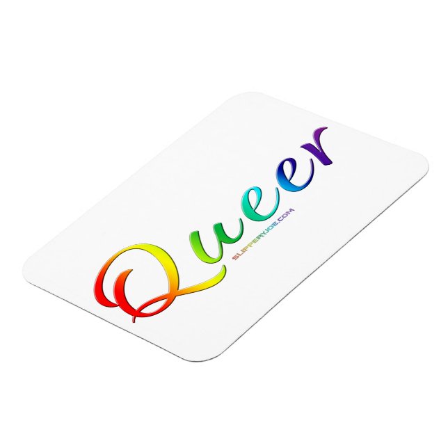 SlipperyJoe's quee Stolzfarben Wort bunt vib Magnet (Linke Seite)