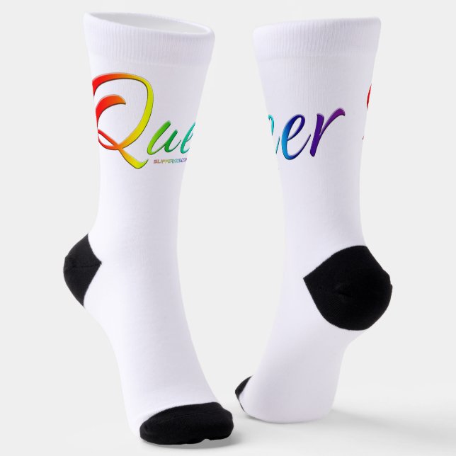 SlipperyJoe's quee Stolzfarben Wort bunt vib Socken (Gewinkelt)