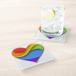 SlipperyJoe's Regenbogen-Schicht-Herzform rot oran Glasuntersetzer