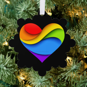SlipperyJoe's Regenbogen-Schicht-Herzform rot oran Ornament Karte