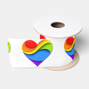 SlipperyJoe's Regenbogen-Schicht-Herzform rot oran Satinband
