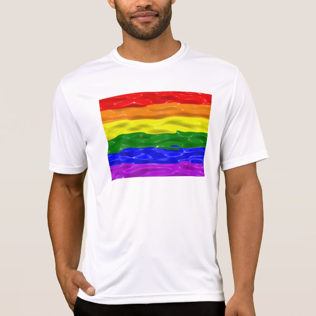 SlipperyJoe's Regenbogenfarben glänzen Flüssigkeit T-Shirt (Vorderseite)