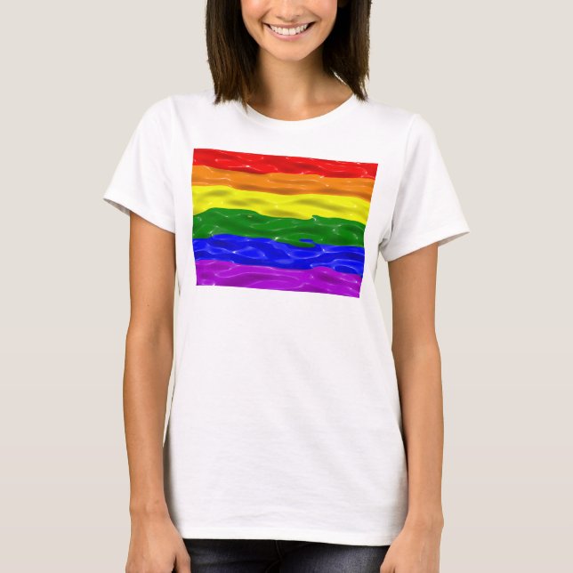 SlipperyJoe's Regenbogenfarben glänzen Flüssigkeit T-Shirt (Vorderseite)