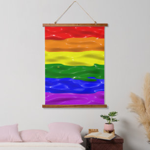 SlipperyJoe's Regenbogenfarben glänzen Flüssigkeit Wandteppich Mit Holzrahmen