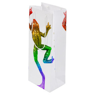 SlipperyJoe's regenbogenfarbener Frosch gerenderte Geschenktüte Für Weinflaschen