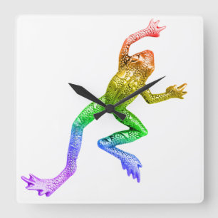 SlipperyJoe's regenbogenfarbener Frosch gerenderte Quadratische Wanduhr