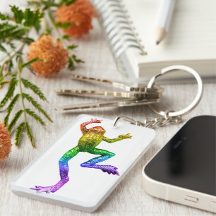 SlipperyJoe's regenbogenfarbener Frosch gerenderte Schlüsselanhänger