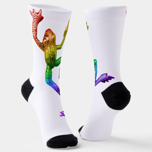 SlipperyJoe's regenbogenfarbener Frosch gerenderte Socken (Gewinkelt)