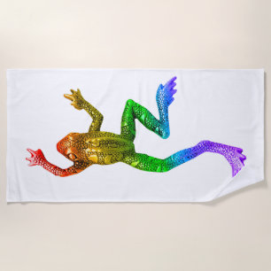 SlipperyJoe's regenbogenfarbener Frosch gerenderte Strandtuch