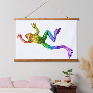 SlipperyJoe's regenbogenfarbener Frosch gerenderte Wandteppich Mit Holzrahmen