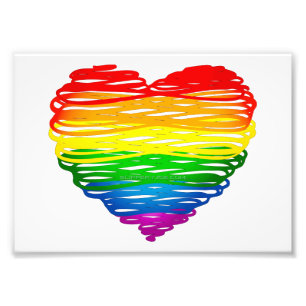 SlipperyJoes regenbogenfarbenes Herz gekritzelte W Fotodruck