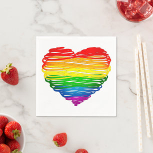 SlipperyJoe's regenbogenfarbenes Herz mit gekritze Serviette