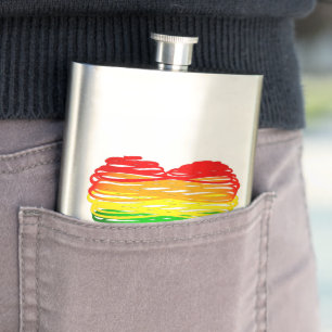 SlipperyJoes regenbogenfarbenes Herz mit gekritzel Flachmann