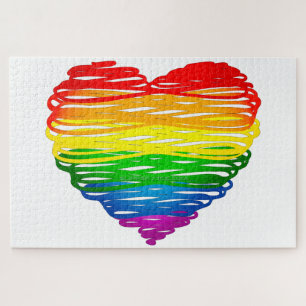 SlipperyJoes regenbogenfarbenes Herz mit gekritzel Puzzle