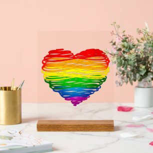 SlipperyJoes regenbogenfarbenes Herz mit kritzelig Acrylschild