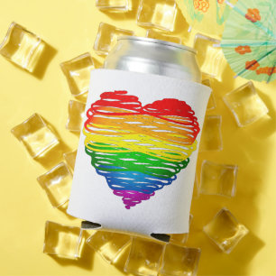 SlipperyJoes regenbogenfarbenes Herz mit kritzelig Dosenkühler