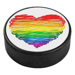 SlipperyJoes regenbogenfarbenes Herz mit kritzelig Eishockey Puck
