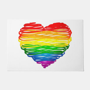 SlipperyJoes regenbogenfarbenes Herz mit kritzelig Fußmatte