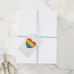 SlipperyJoes regenbogenfarbenes Herz mit kritzelig Geschenkanhänger