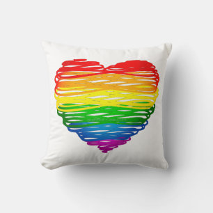 SlipperyJoes regenbogenfarbenes Herz mit kritzelig Kissen