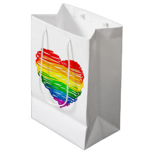 SlipperyJoes regenbogenfarbenes Herz mit kritzelig Mittlere Geschenktüte