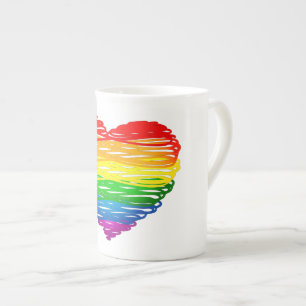 SlipperyJoes regenbogenfarbenes Herz mit kritzelig Prozellantasse