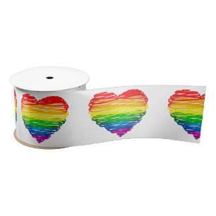 SlipperyJoes regenbogenfarbenes Herz mit kritzelig Satinband