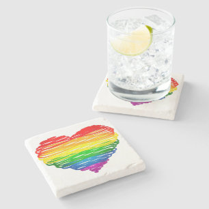 SlipperyJoes regenbogenfarbenes Herz mit kritzelig Steinuntersetzer