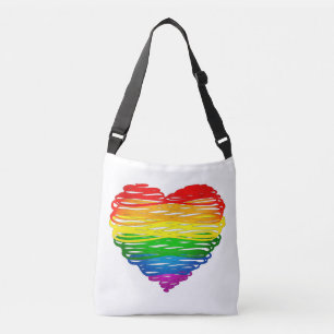 SlipperyJoes regenbogenfarbenes Herz mit kritzelig Tragetaschen Mit Langen Trägern