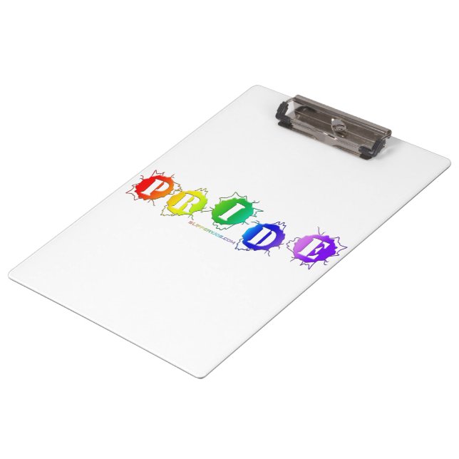 SlipperyJoe's regenbogenfarbenes Stolz-Zeichen dor Klemmbrett (Schrägansicht)