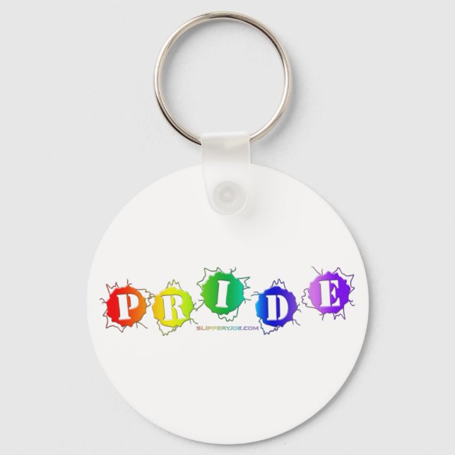 SlipperyJoe's regenbogenfarbenes Stolz-Zeichen dor Schlüsselanhänger (Vorderseite)