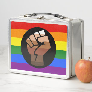 SlipperyJoes Regenbogenflagge mit erhobener Faust Metall Brotdose