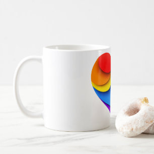 SlipperyJoe's regenbogenförmiges Herz in rot orang Kaffeetasse