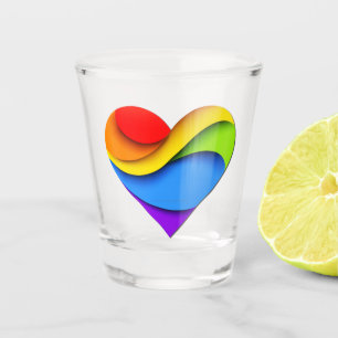 SlipperyJoe's regenbogenförmiges Herz in Rot Orang Schnapsglas