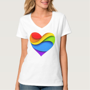 SlipperyJoe's regenbogenförmiges Herz in Rot Orang T-Shirt