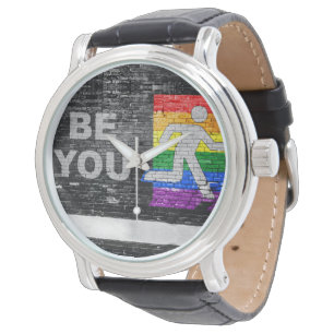 SlipperyJoes Regenbogenstolz-Farben-Panel Stadtbil Armbanduhr
