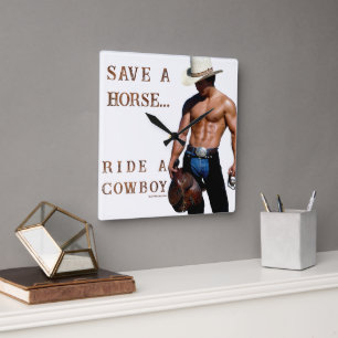 SlipperyJoe's rette Pferd reite Strohhut Cowboyhut Quadratische Wanduhr