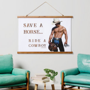 SlipperyJoe's rette Pferd Reitstroh Cowboyhut Mus Wandteppich Mit Holzrahmen