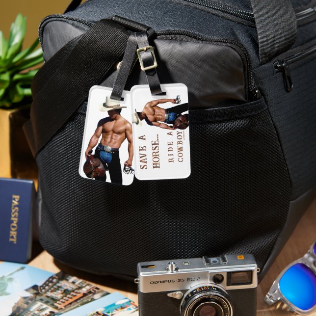 SlipperyJoe's rettend Pferderückfahrt Strohhut Gepäckanhänger (Vorderseite & Rückseite)